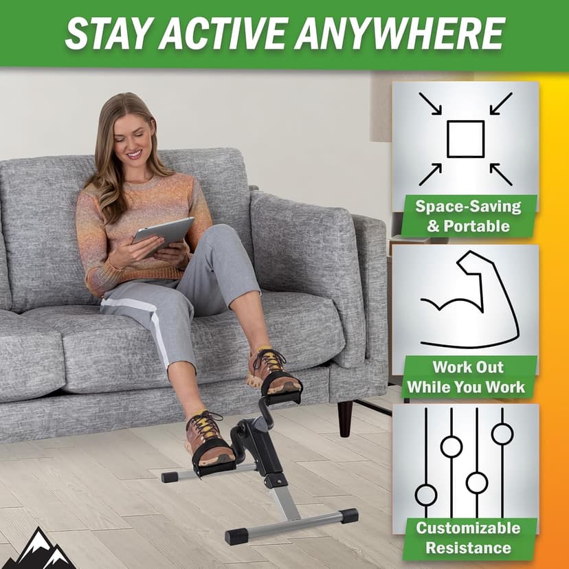 Under Desk Exercise Bike Pedal Exerciser – Mini Stationary Cycle with Adjustable Resistance, Calorie Tracker & Foldable Design – Compact Pedal Machine for Home, Office, or Physical Therapy by Wakeman