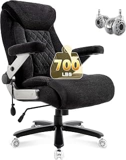 Fabric 700lbs Big and Tall Office Chair, Ergonomic Heavy Duty Executive Cloth Office Chair with 5D Flip Arms & Adjustable Lumbar Support & Dual Rubber Wheel, Large Thick Padded Extra Wide Seat, Black