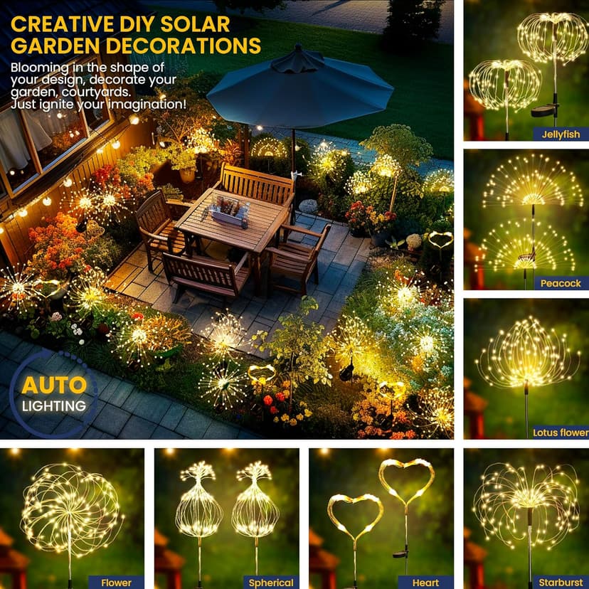 120 LEDs, Fairy Design, Waterproof, Garden Decor, Solar Powered for Yard, Pathway, Flowerbed, Planter, Balcony, Gifts for Mom GIGALUMI 2 Pack Solar Firework Lights Outdoor, Garden Decor, Warm White B0CPHZL35M