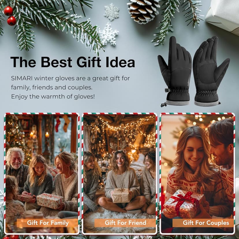 SIMARI Winter Waterproof Warm Gloves Women Men with Touchscreen Fingers, Ski Snow Windproof for Cold Weather Thermal, for Running Hiking Driving Cycling Outdoor Sports Daily Work