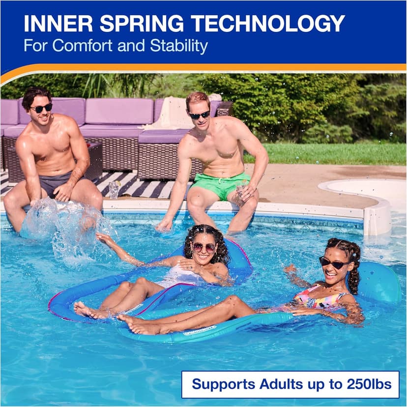 SwimWays Spring Float Premium Hammock Pool Lounger, Inflatable Pool Floats Adult with Fast Inflation for Ages 15 & Up, Sky Blue
