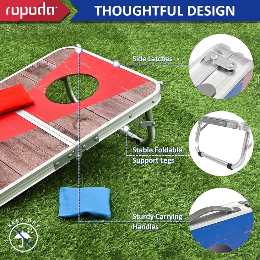 ROPODA Portable Cornhole Board Set,24x16 / 30×20in Corn Hole Games for Adults with 8 Bean Bags, Lightweight Aluminum Alloy Edging Cornhole Set for Outdoor Games, Beach and Tailgates