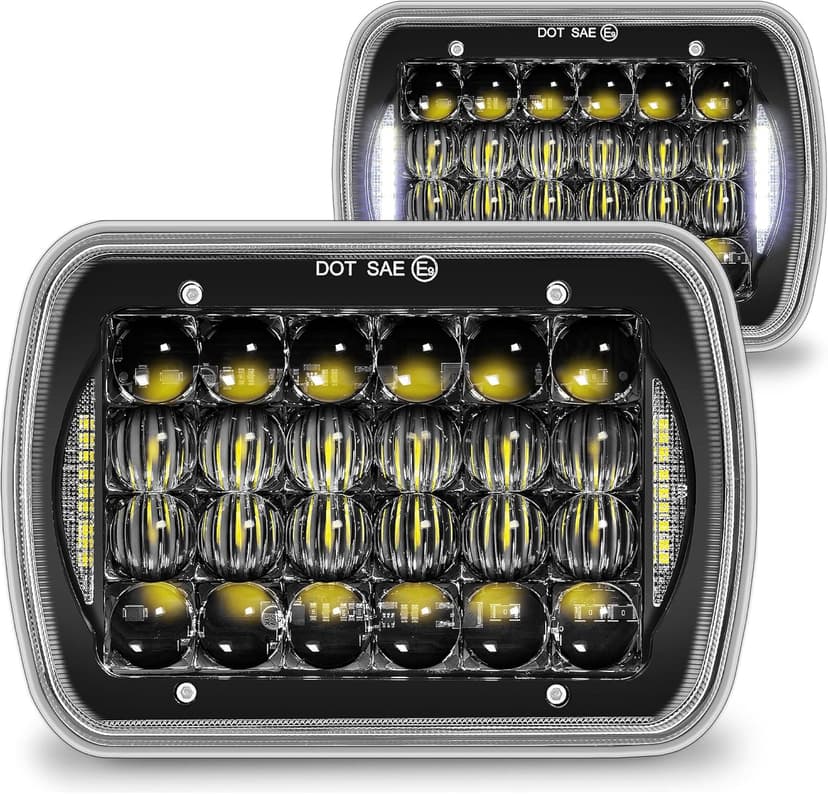 TRUE MODS 7x6 5x7 H6054 Black LED Headlights H4 2B1 Sealed Beam Replacement Head Lamp for Jeep Wrangler YJ Cherokee XJ Chevy Express Ford Econoline Van GMC Savana Nissan D21 Toyota Pickup Trucks Cars