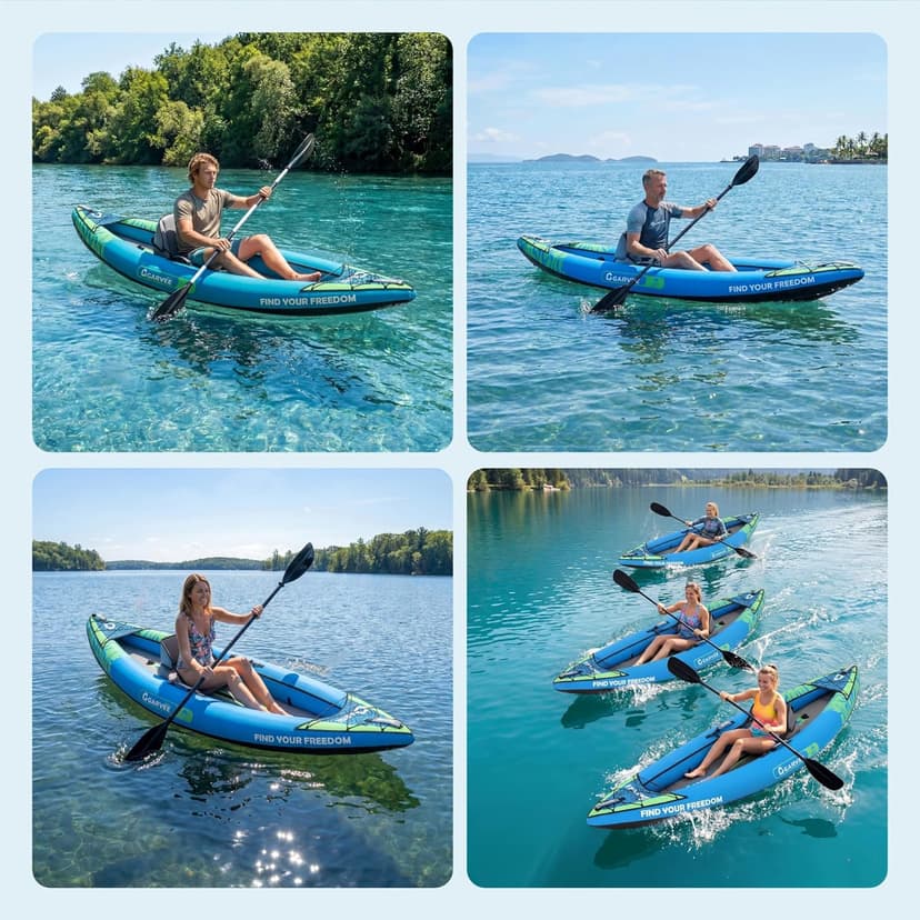 2 Person Inflatable Kayak，Fishing Kayak for Adults, Portable Touring Kayaks with Padded Seat, 3 Fins, Hand Pump, Carry Bag, Repair Kit，12.5FT/450 LBS Weight Capacity