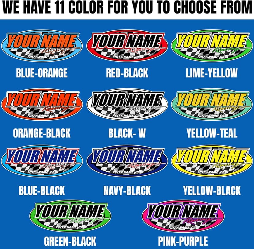 Custom Racing Name Sticker – Personalized Oval Vinyl Decal with Checkered Flag, Car Racing Style Waterproof Label for Helmet, Car, Bike, Laptop, Toolbox, Garage Gift for Men, Racing Fans