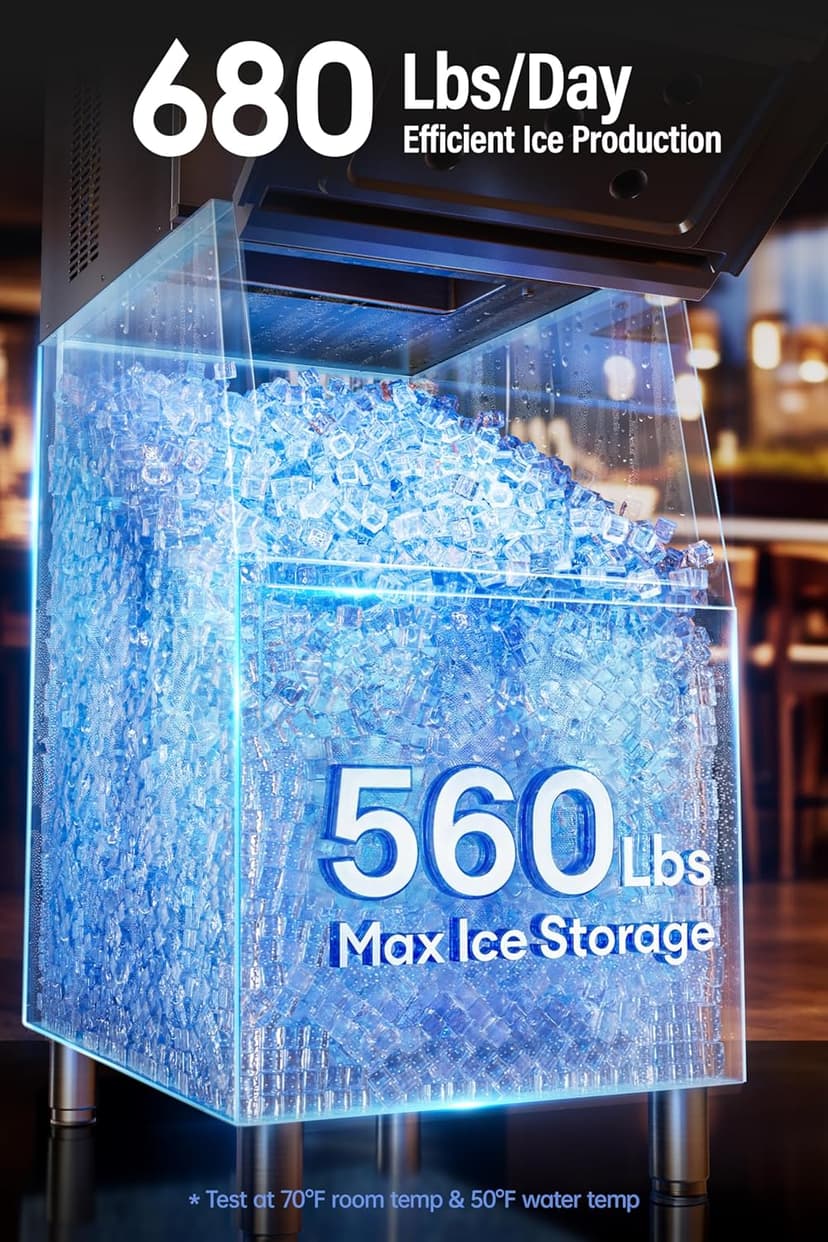 Commercial Ice Maker Machine 680LBS/24H, 1200W Industrial Ice Machine with 560LBS Stainless Steel Storage Bin, Air Cooled Modular Ice Cube Machine (Silver)