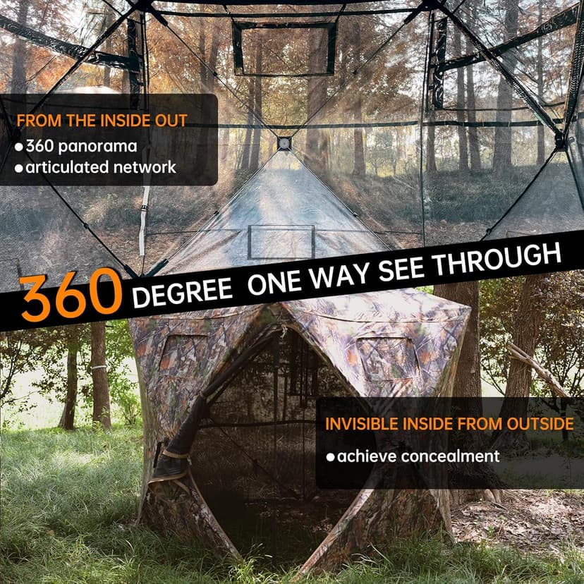 Hunting Blind - 2-3 Person & 3-4 Person 360 Degree See Through Ground Blinds for Hunting Deer and Turkey, Pop Up Deer Blind with Diamond-Shaped Door, Mud Flap, Portable Carry Bag