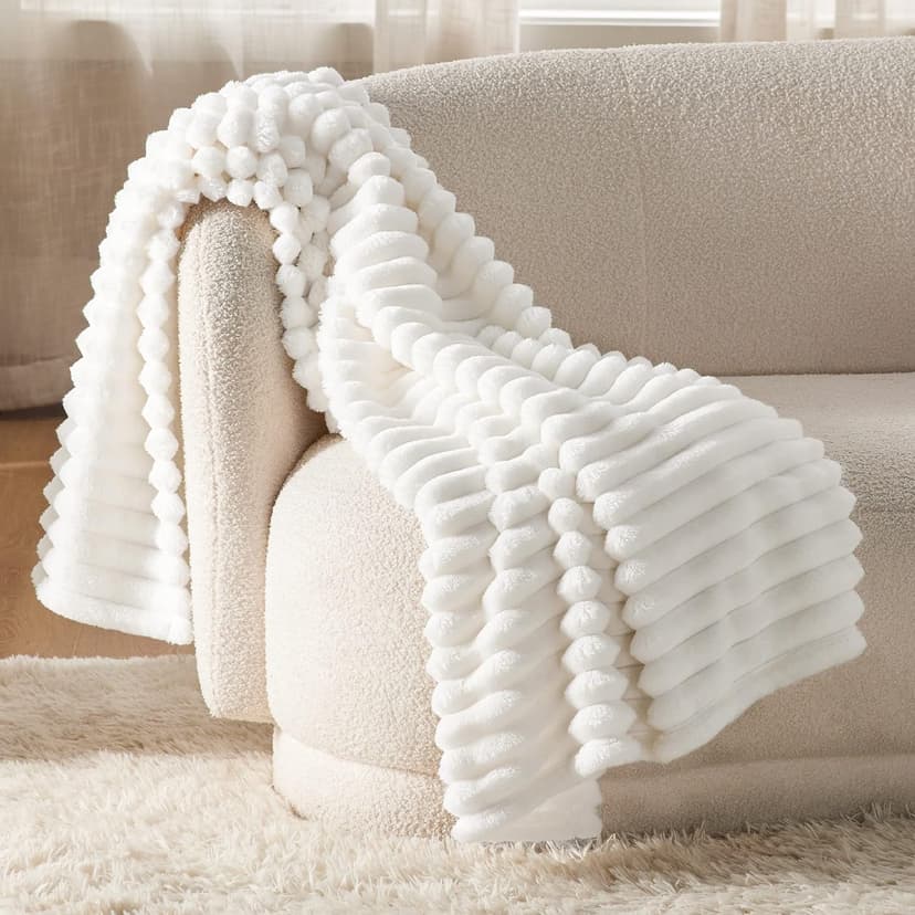 Bedsure GentleSoft White Throw Blanket for Couch - Cozy Blanket for Women, Cute Fleece Throws for Girls, Teacher Gifts Birthday Gifts for Women Men Mom, Room Home Dorm Decor, Off White, 50x60 Inches