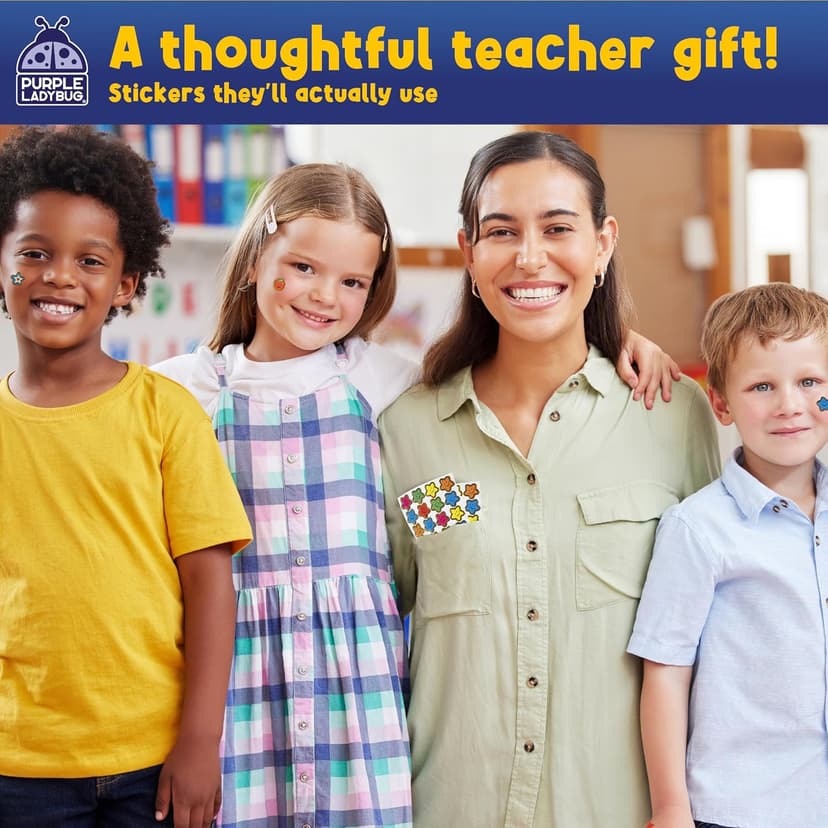 PURPLE LADYBUG Teacher Stickers for Students - 4960 Reward Stickers for Kids Classroom Supplies, Teacher Must-Haves for Classroom Reward Charts, Star, Back to School Gift