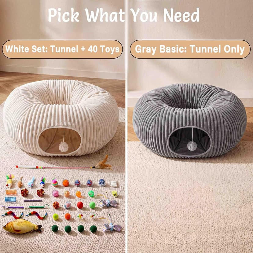 Cat Tube with Kitten Toys for Indoor Kittens, Collapsible Play Tunnel, Cat Gifts Cat Tunnel Bed with 40 Pcs Interactive Cat Toys, White B0FB9CN22D