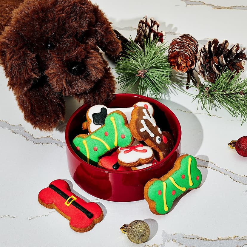 Crunchy Dog Biscuits, Gourmet Dog Treats, Christmas Gift Set, Pet Stocking Stuffer, Dog Lovers & Holiday Traditions Christmas Holiday Dog Treat Gift Set, Decorated Bone-Shaped Treats Set of 8 B0899745VC