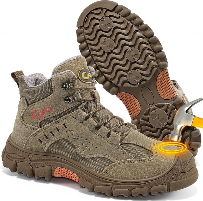 Ablanczoom Work Boots for Men Steel Toe - Construction Footwear Slip Resistant Comfortable Breathable Durable Safety Boot