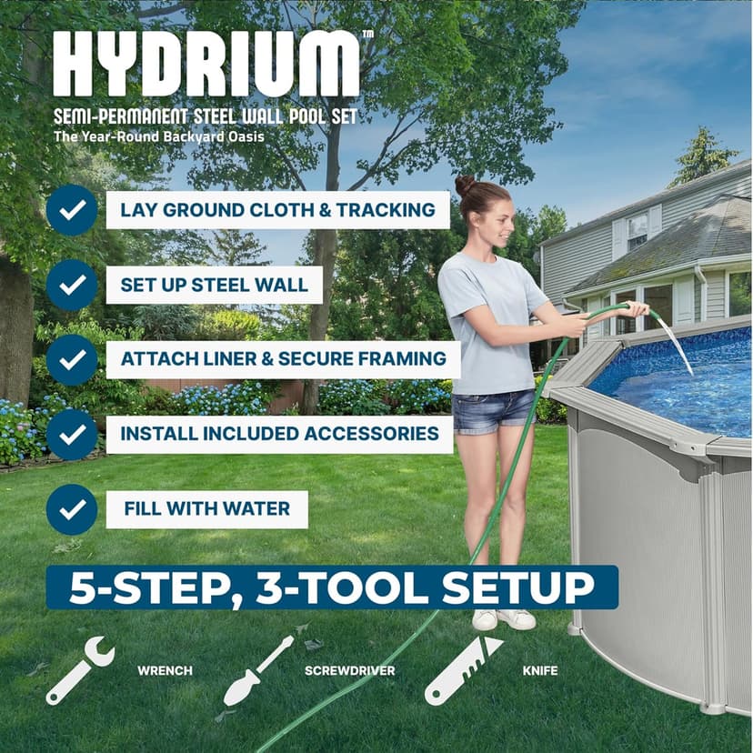 Bestway Hydrium Above Ground Swimming Pool, 15' x 48" Round Steel Wall Pool Set with Sand Filter Pump, Chemical Dispensers, and Accessories