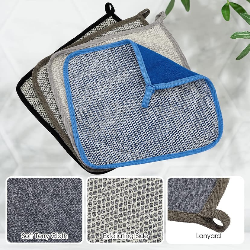 Juexica 8 Pcs Exfoliating Washcloth Men Wash Face Cloth Rustic Dual Sided Bath Washcloth 9.8 x 9.8'' Facial Scrubber Men Exfoliating Shower Towel for Body and Face (Mesh Pattern,Dark Color Series)