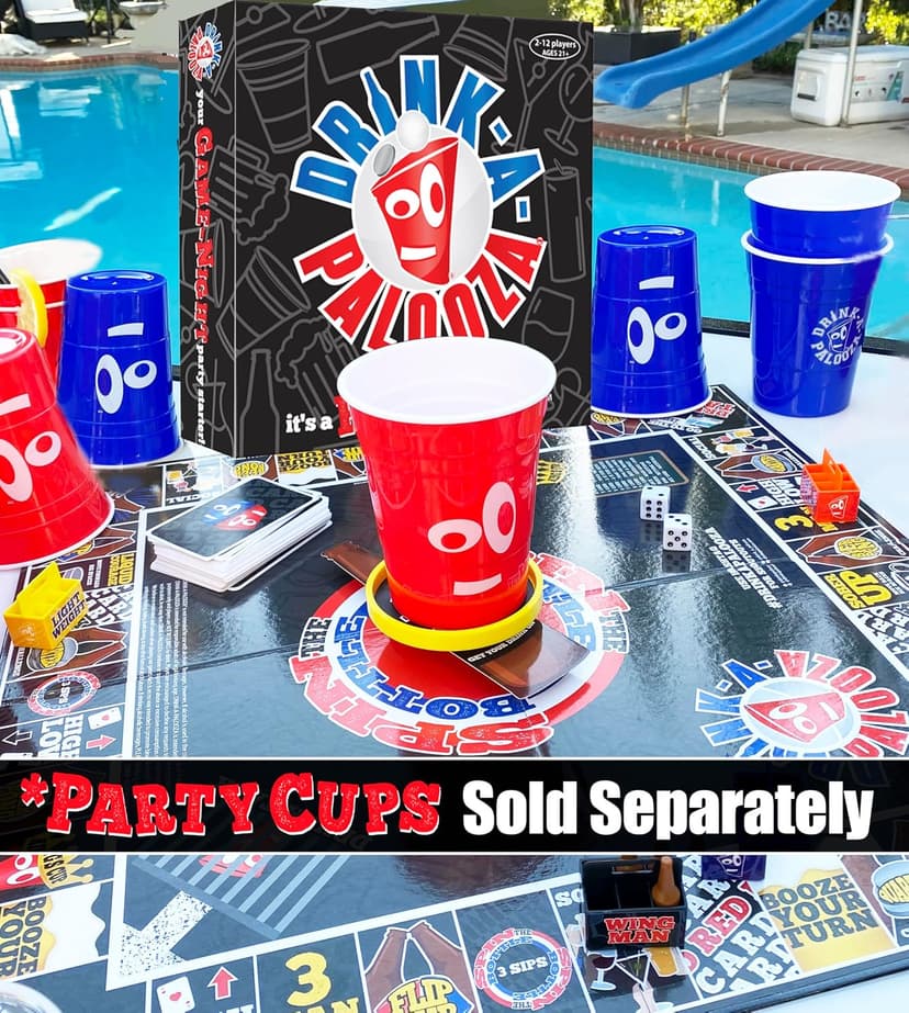DRINK-A-PALOOZA: The Monopoly of Drinking Game | The Party Board Game that Combines Beer Pong, Flip Cup, Kings Cup, Drinking Card Games & More Fun Challenges