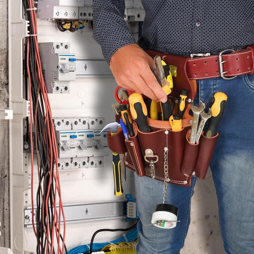 TRUTUCH Grain Leather Electrician Tool Pouch | Carpenter Tool Pouch | Electrician Pouch | Electric Tool Bag | Electrician Bag | Leather Tool Belt