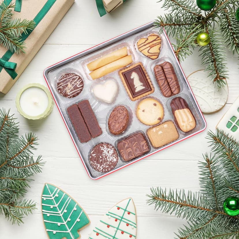 Lambertz European Holiday Cookie Tin – 64 Cookies, 12 Varieties, – Festive Gift Box Ready to Serve and Gift-Ready for Christmas and Office Sharing – 17 Ounces