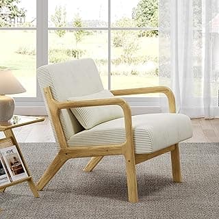 Yaheetech Accent Chair for Living Room, Corduroy Mid Century Modern Reading Armchairs with Lumbar Pillow for Bedroom, Decorative Sofa Chair for Adult Beige/Set of 1