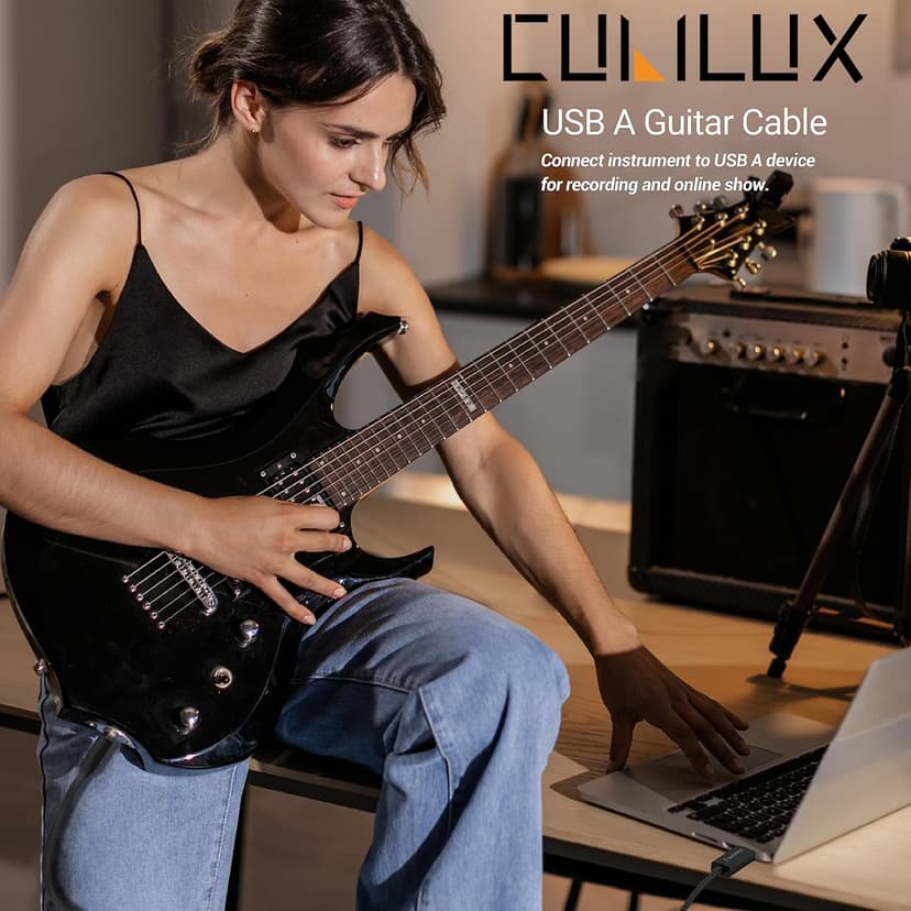 Cubilux Guitar to USB A Cable, USB to 6.35mm (1/4') TS Mono Line-in Cord for Bass/Electronic Piano/Drums, Instrument to Laptop PC, 6 FT