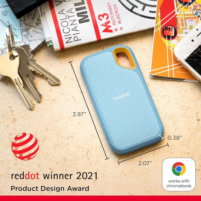 SanDisk 2TB Extreme Portable SSD - Up to 1050MB/s, USB-C, USB 3.2 Gen 2, IP65 Water and dust Resistance, Updated Firmware, Sky Blue - External Solid State Drive - SDSSDE61-2T00-G25B