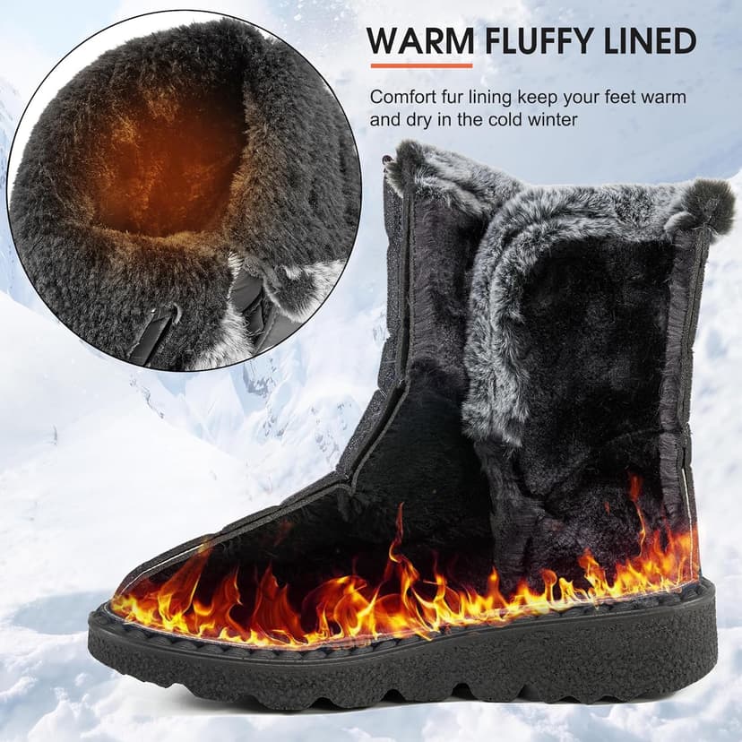 Ablanczoom Womens Winter Snow Boots With Warm Fur Lining Comfortable Booties Non Slip Waterproof Outdoor Shoes