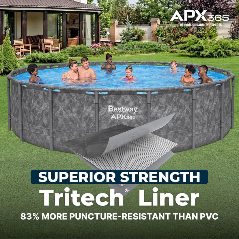 Bestway APX 365 18' x 52" Above Ground Pool, Round Metal Frame Outdoor Swimming Pool Set with Sand Filter Pump, Ladder, and Cover, Dark Marble
