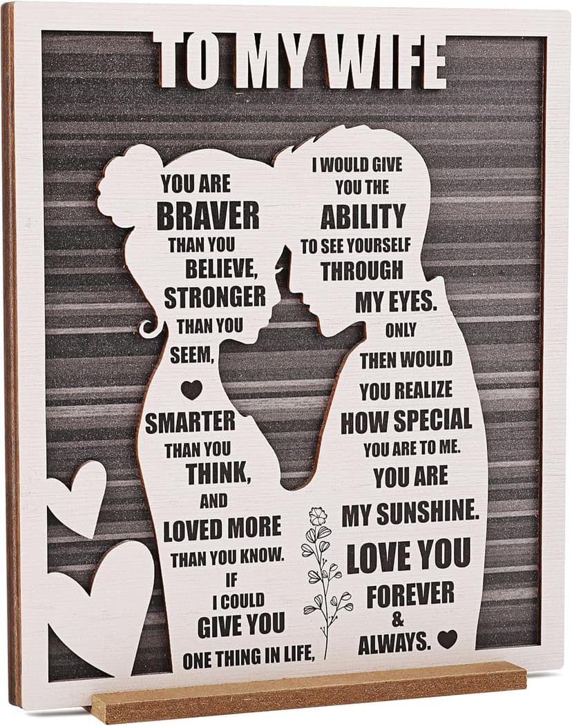 Mothers Day To My Wife Plaque | Valentines Romantic Gifts for Wife from Husband, Rustic Love Sign for Wife's Birthday, Wedding Anniversary, Christmas & Just Because