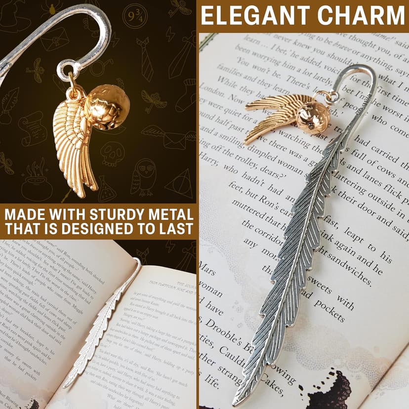Harry Potter Metal Bookmark with Hanging Charm Golden Snitch Hogwarts Reading Gifts Book Lovers Gift Box (Golden Snitch)