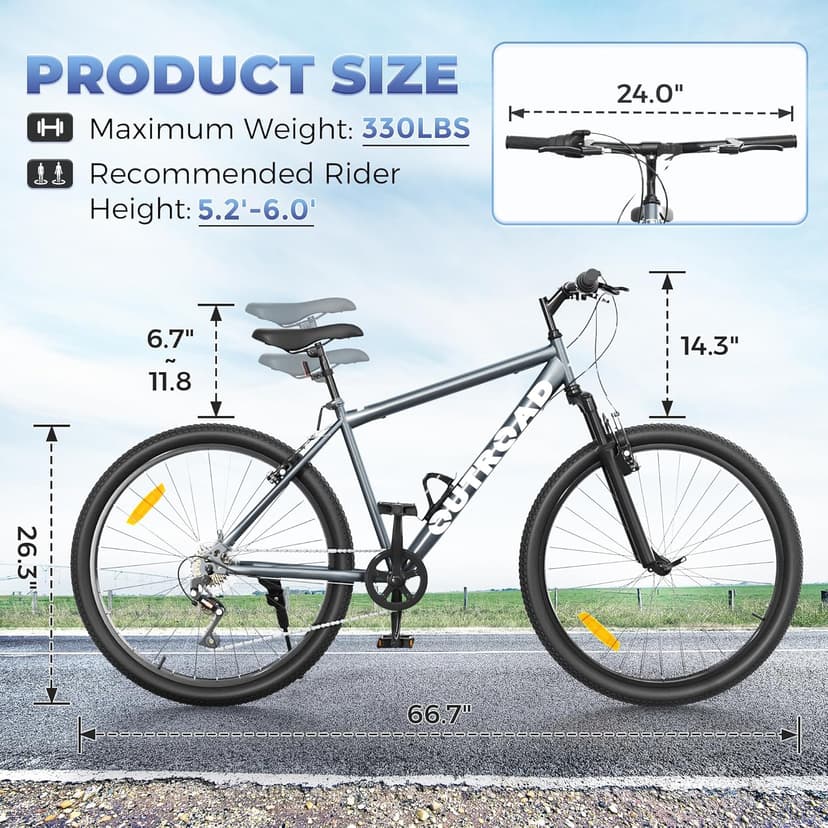 26 inch Mountain Bike 7/21 Speeds Lightweight Cycling Bicycles, Dual Disc/V Brake,Bicycle for Men and Women, Adult Bike, Road Bike