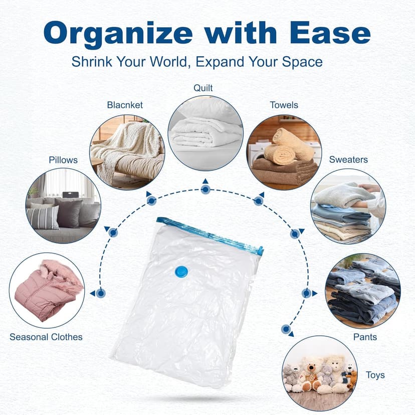 HOUSE DAY 30 Pack Vacuum Storage Bags with Electric Pump, 4 Sizes + 2 Roll-Up (5 Each), Space Saver Vacuum Seal Bags for Clothing, Bedding, Pillows, Travel – Airtight Seal, Reusable & Durable