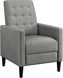 Yaheetech Fabric Recliner Chair with Adjustable Back & Footrest, Mid-Century Modern Accent Armchair Reading Chair, Tufted Upholstered Sofa with Pocket Spring for Living Room Bedroom Gray