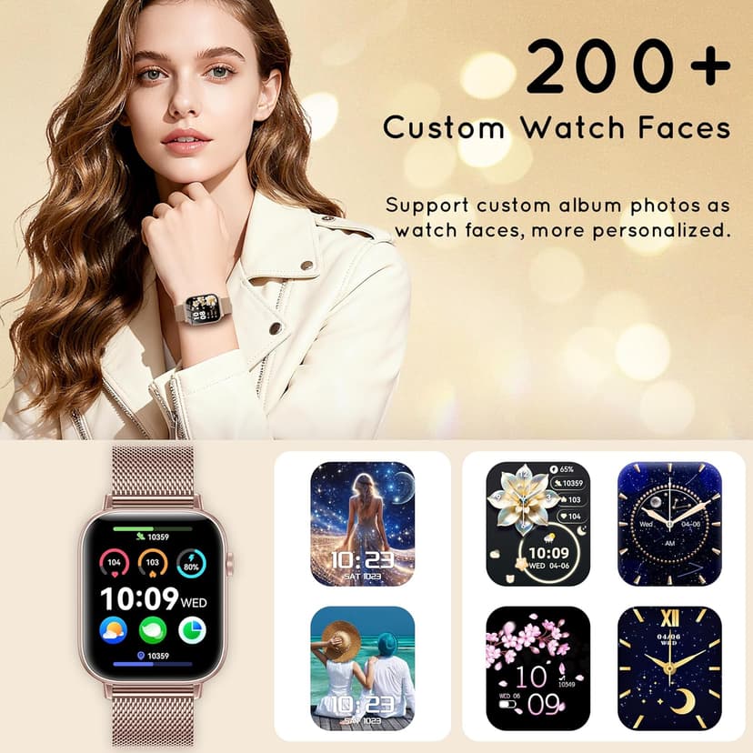 HXQHSTBG HXQHSTBG Smart Watch for Women (Answer/Make Calls) 1.83" HD Health Tracker Smartwatch with 3 Bands/Heart Sleep Rate, 120+ Sports Modes IP68 Waterproof Compatible Android iPhone Phones, Rose Gold