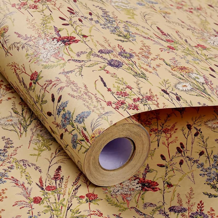 Tyzarglef Wild Flower Wrapping Paper Roll, 17 Inches x 32.8 Feet Kraft Floral Design Wrapping Paper for Women Girls Gifts, Birthdays, Weddings, Bridal Shower and Engagement B0F13926HD