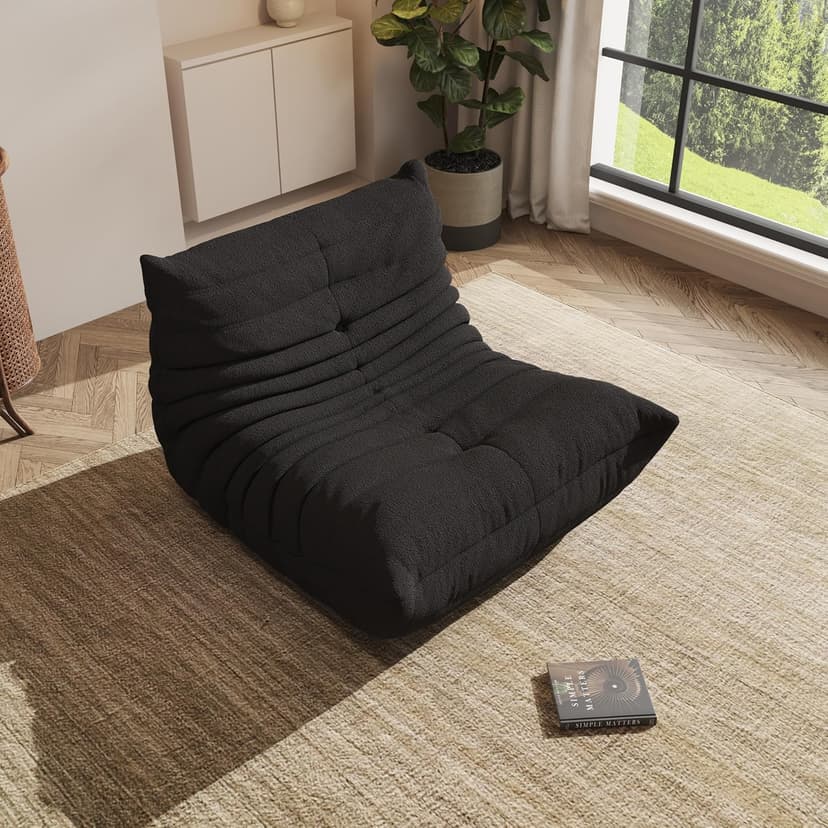 Bean Bag Chair for Adults, Comfy Floor Chair Memory Foam Bean Bag Chair, Cozy Lounge Floor Chair for Gaming, Reading & Relaxation, Small Foam Couch for Living Room, Bedroom(Black,Single)