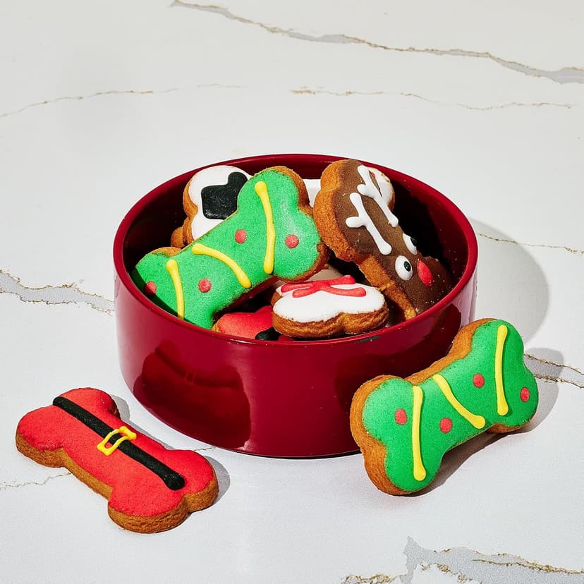 Crunchy Dog Biscuits, Gourmet Dog Treats, Christmas Gift Set, Pet Stocking Stuffer, Dog Lovers & Holiday Traditions Christmas Holiday Dog Treat Gift Set, Decorated Bone-Shaped Treats Set of 8 B0899745VC