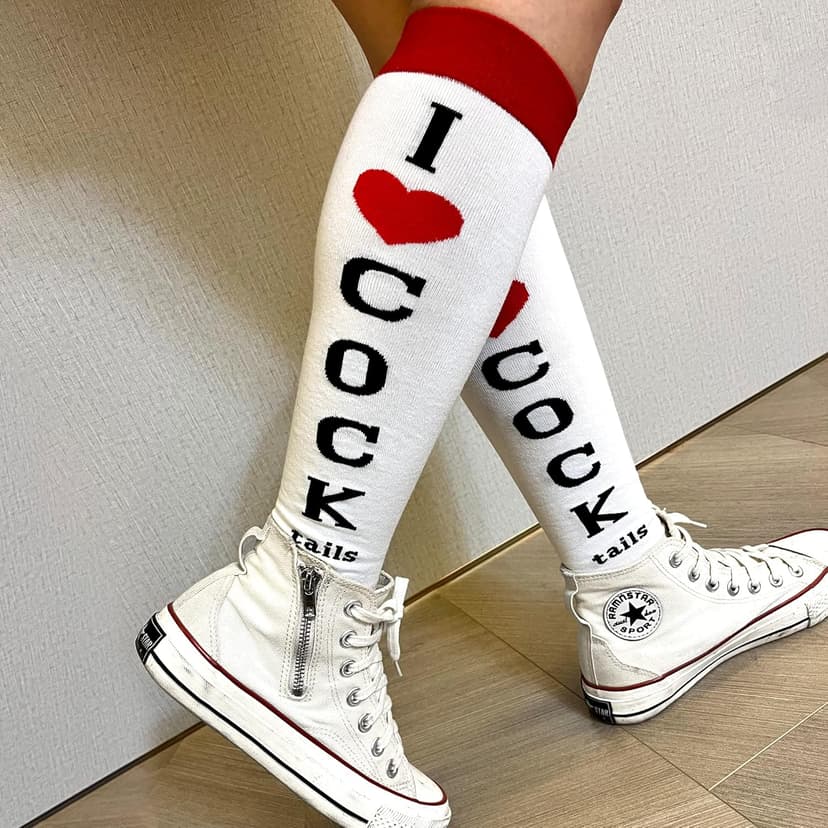 Funny Socks I Love Cocktails Knee Tube Party Stockings Gag Gifts for Christmas White Elephant Gift Exchange