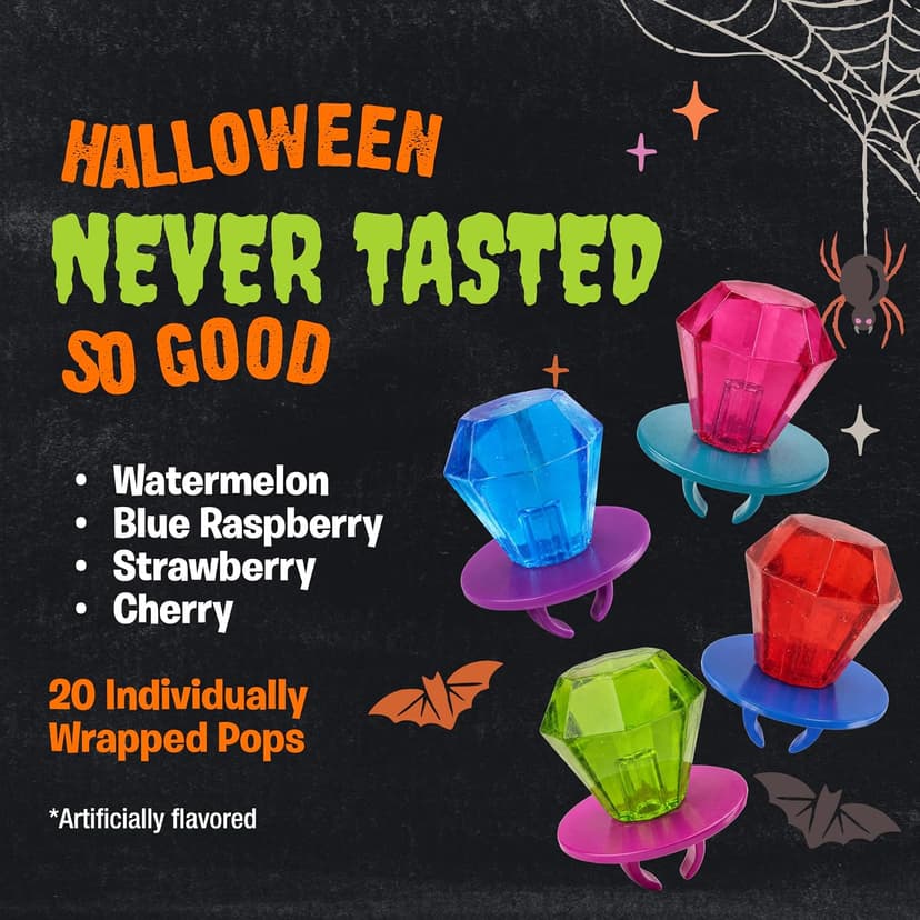 Ring Pop Candy, Christmas Lollipops, 20 Ct Party Favors in Assorted Fruity Flavors - Full Size, Bulk Variety Pack, Individually Wrapped Hard Candy For Stocking Stuffers, Holiday Gifts
