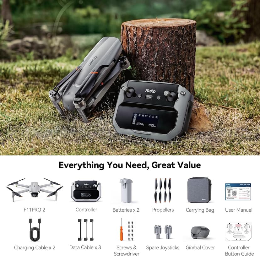 Ruko F11PRO 2 Drone with 6K Camera for Adults, 3-Axis Gimbal Stabilizer, 2 Batteries for 70-Min Flight Time, Long-Range Transmission, Auto Return & Beginner-Friendly, Ideal Tech Gift