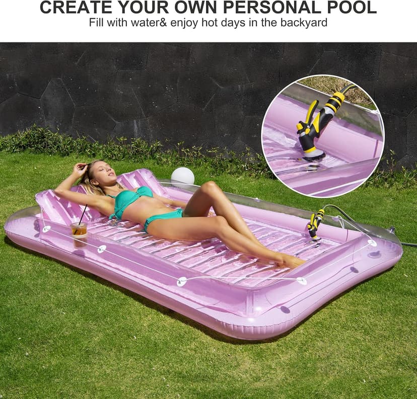Inflatable Pool Floats Lounger for Adults, Blow Up Tanning Pool Raft Sun Tan Tub with Inflatable Pillow for Family Outdoor, Garden, Backyard Summer Water Party (14+ Year Old)