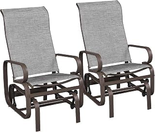 Yaheetech Outdoor Patio Glider, Rocking Lounge Chair with Sling Fabric and Steel Construction for Porch Patio Balcony Set of 2