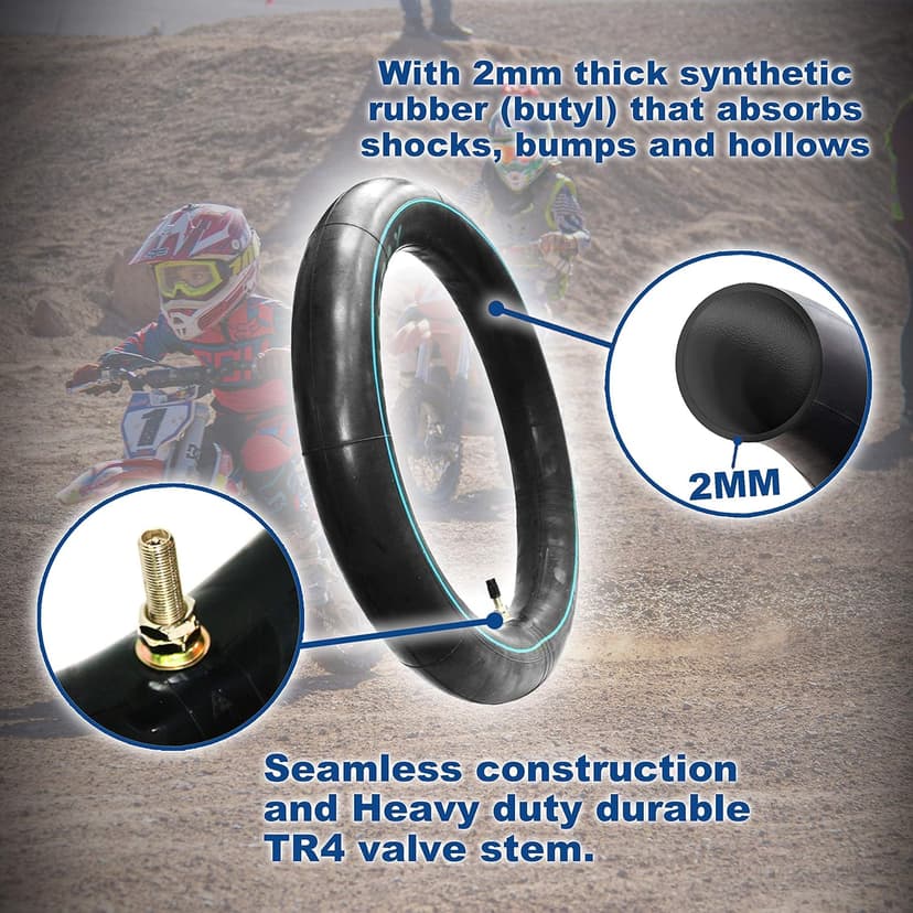 2.50/2.75-14 (60/100-14) Heavy Duty Inner Tube – 2mm Reinforced Butyl, TR4 Straight Valve – Fits Apollo, SSR, Thumpstar, Yamaha PW80, Honda CRF70, Pit & Mini Dirt Bikes