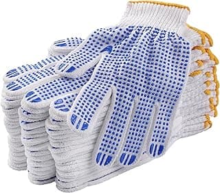 12Pairs Grip Safety Work Gloves Anti-slip Dots Bulk Gloves Moist Cotton Knit Gloves for Garage Warehouse Construction