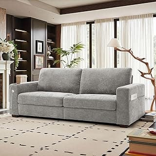 Hanherry Couch for Living Room, Modern Comfy Sofa with Medium Firm Seat Cushion, Removable Cover,Wide Armrest,USB/Type-C Port,Chenille Fabric Couches for Small Space,Apartment (Gray, 89 inch)