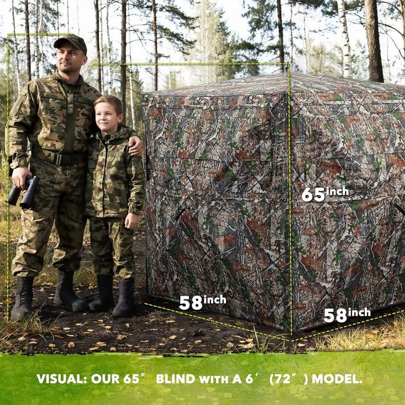 Hunting Blind 360 See Through Ground Blind for Turkey & Deer Hunting, 2-3 Person Pop Up Camouflage Tent