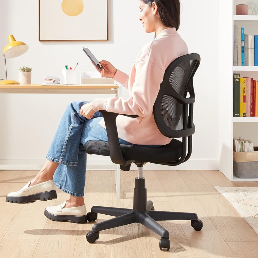 Amazon Basics Breathable Mesh Mid-Back Office Desk Chair with Armrests, Lumbar Support, 360-Degree Swivel, Adjustable-Height, Black