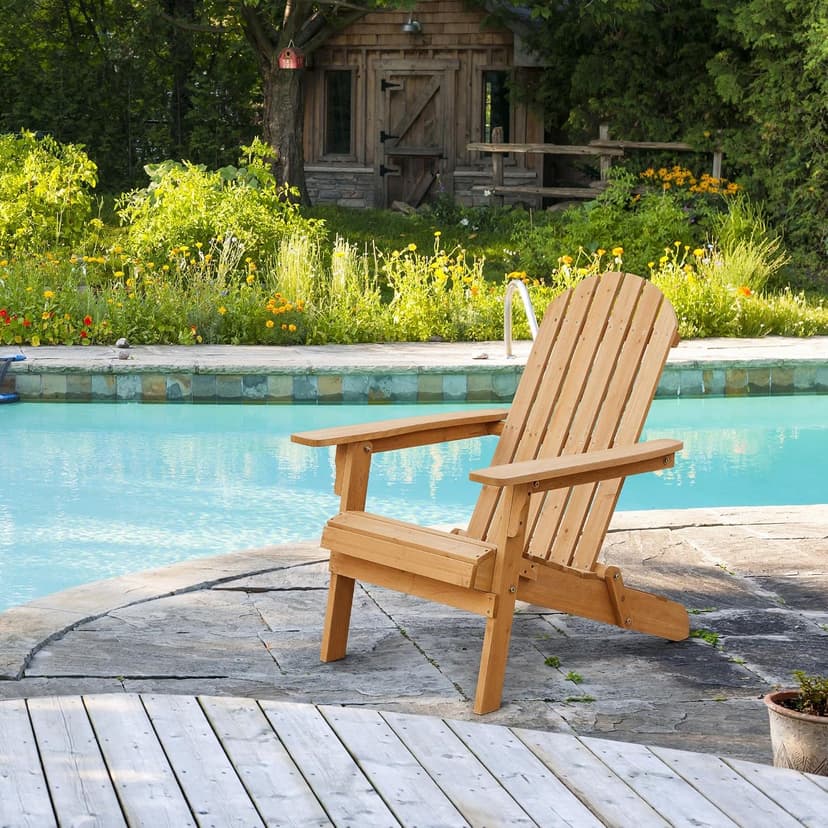 Yaheetech Folding Adirondack Chair Set of 6 Outdoor, 300LBS Solid Wood Garden Chair Weather Resistant, Fire Pit Lounge Chairs for Garden/Yard/Patio/Lawn, Natural Wood