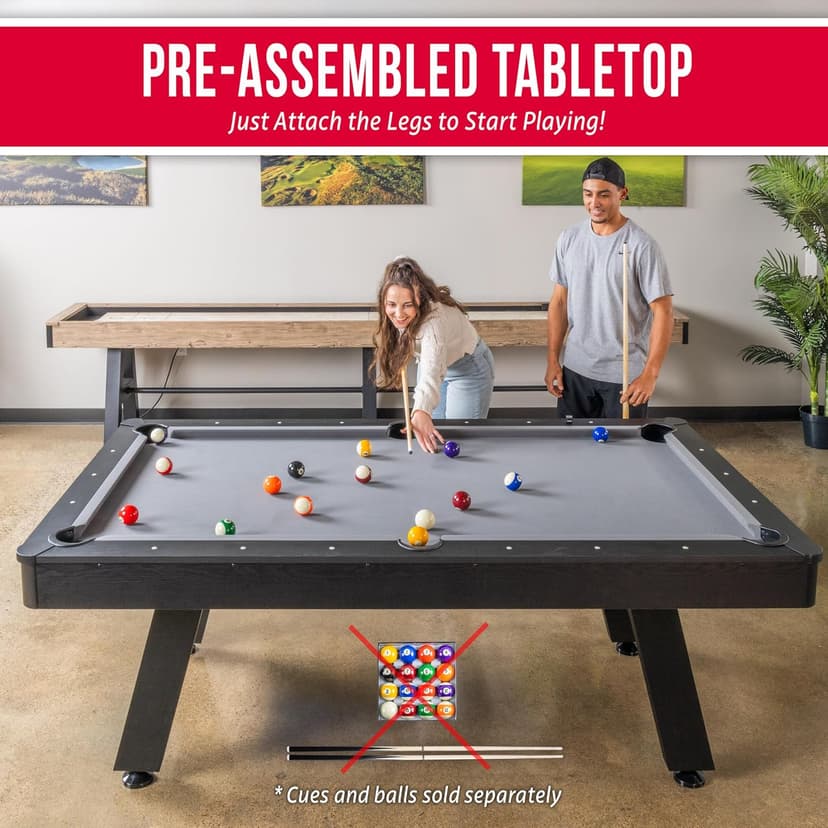 GoSports 7 and 8 ft Pool Tables with Wood Finish - Gray, Black, or Green Felt - Billiards Game Room Table for Adults & Family - Accessories Not Included