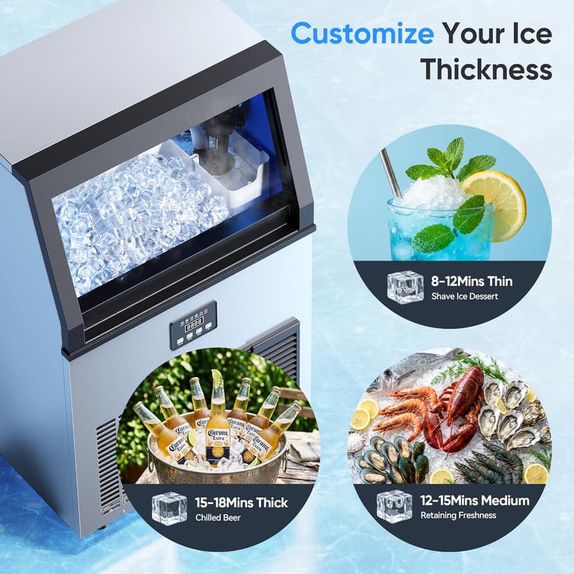 Coolake Commercial Ice Maker Machine, 200Lbs/Day Under Counter Ice Maker with 55 Lbs Storage, Stainless Steel Freestanding Built-in Outdoor Ice Machine with Water Filter for Home Bar Cafe Garage