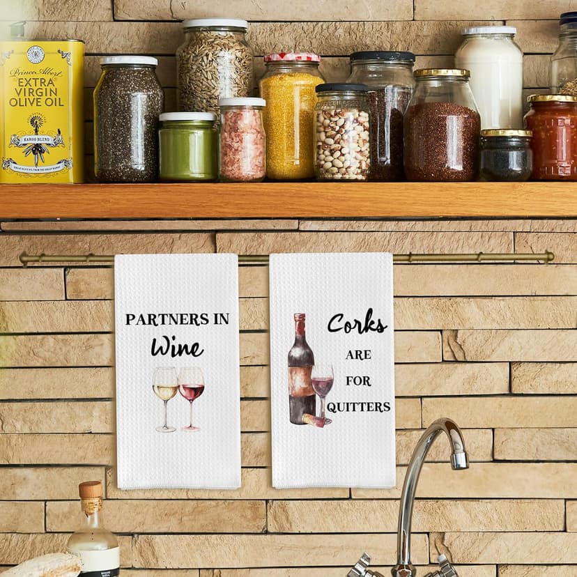 Funny Wine Kitchen Towel Set, Decor Gifts for Women & Wine Lovers, Funny Tea Towels, 2 x 16x24 Inch B0D7LD8TWX