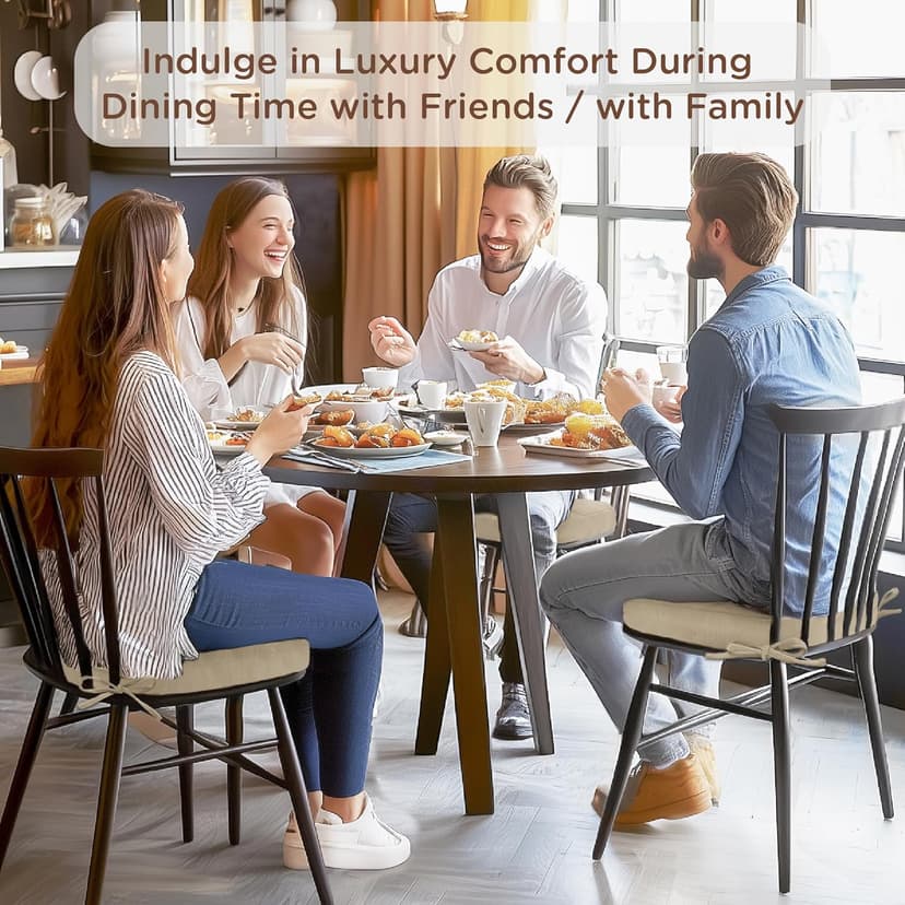 Codi Dining Chair Cushions 4 Pack, Thick Chairs Pads for Indoor Kitchen Room - Washable, Non-Slip Memory Foam Seat Cushion with Ties, 16.5"x16.5"x 3.5", Set of 4, Beige New